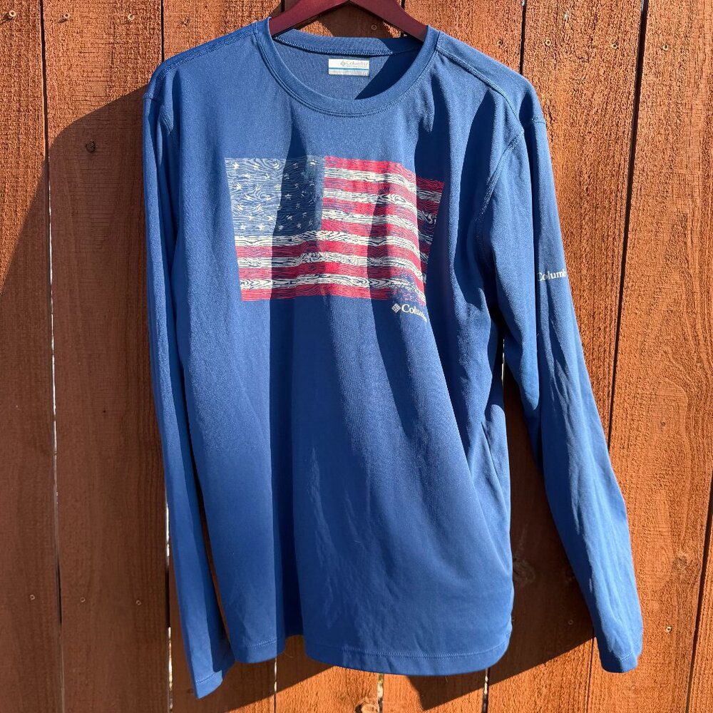 Columbia Blue Long Sleeve Men's Americana T-Shirt Size Large